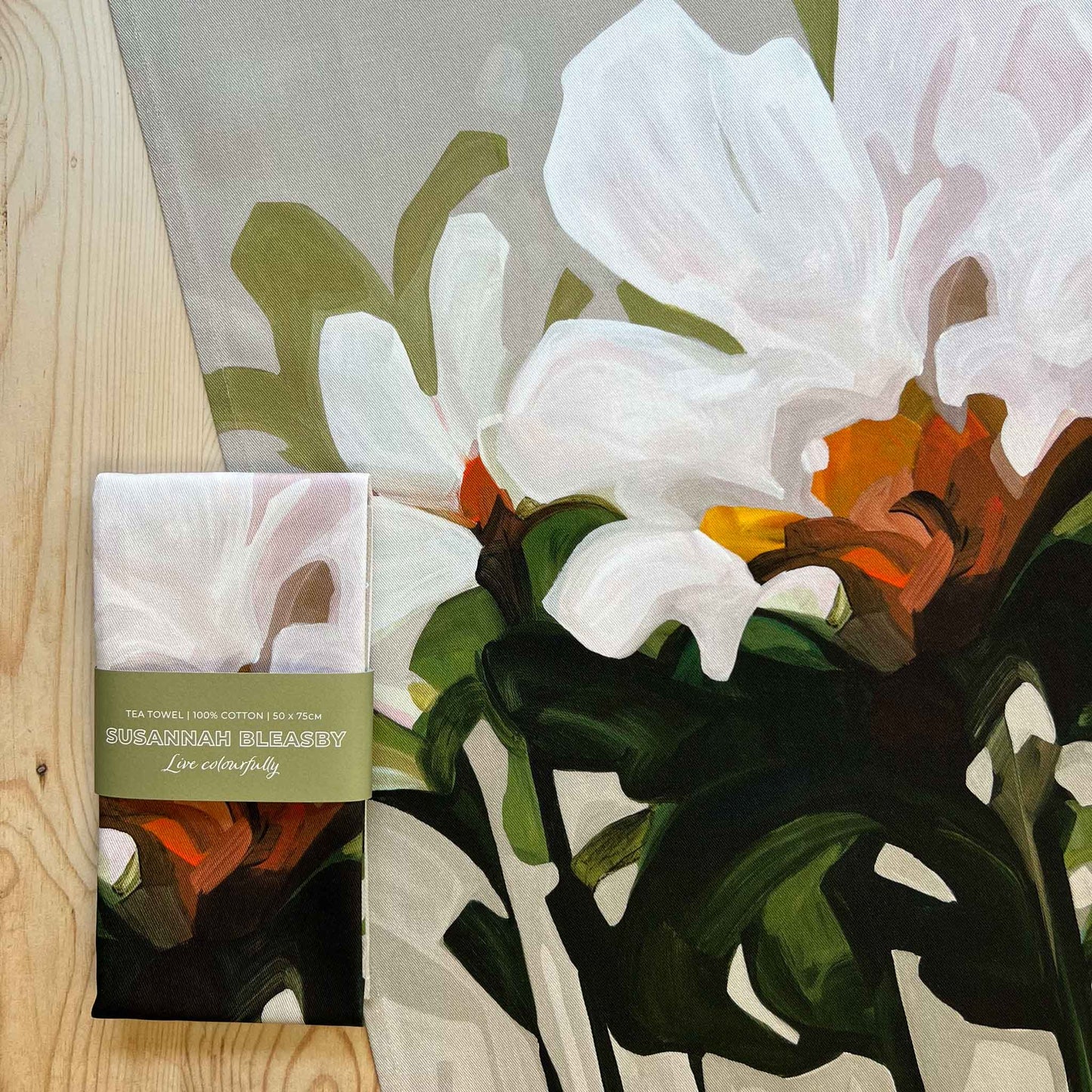 beige floral tea towels