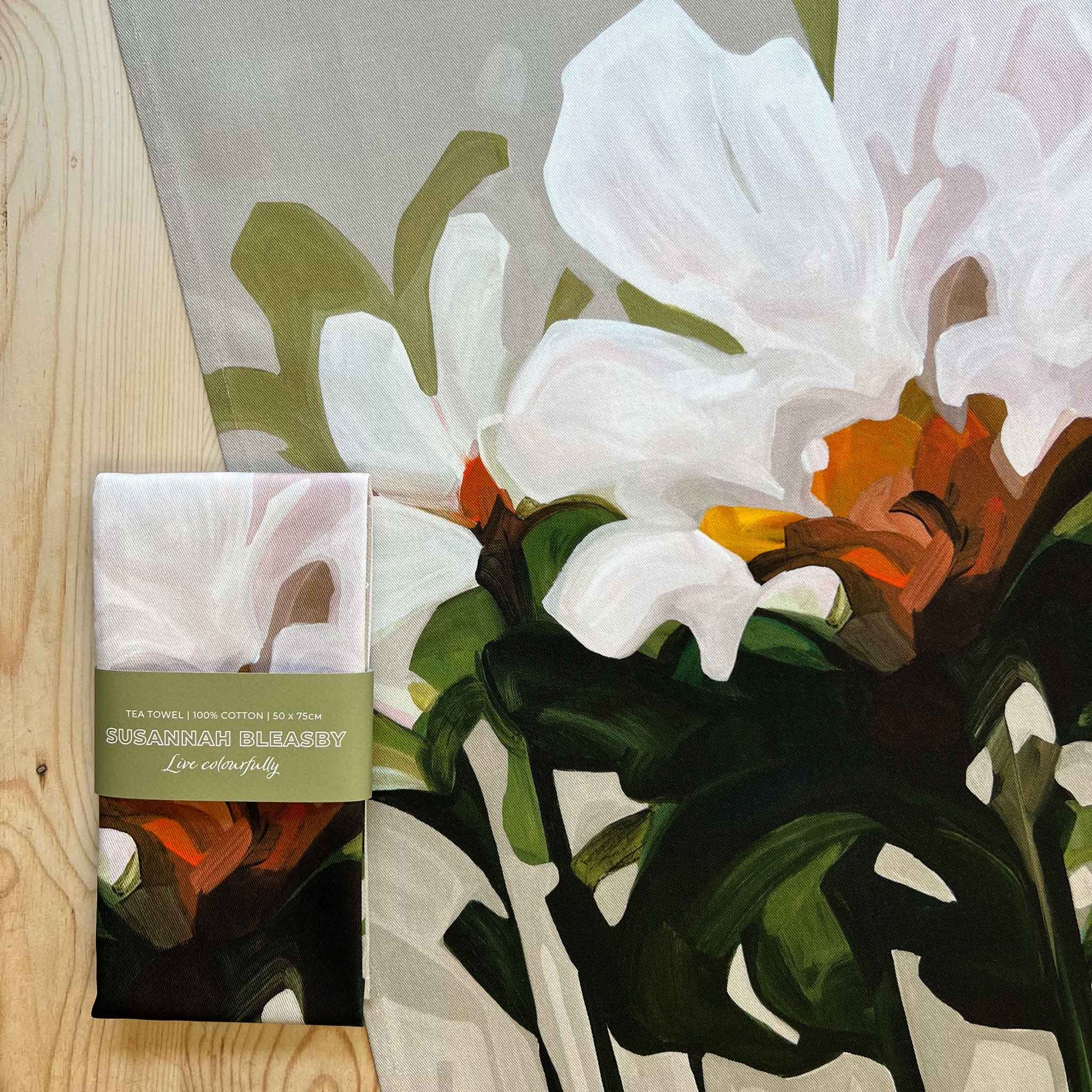 beige floral tea towels