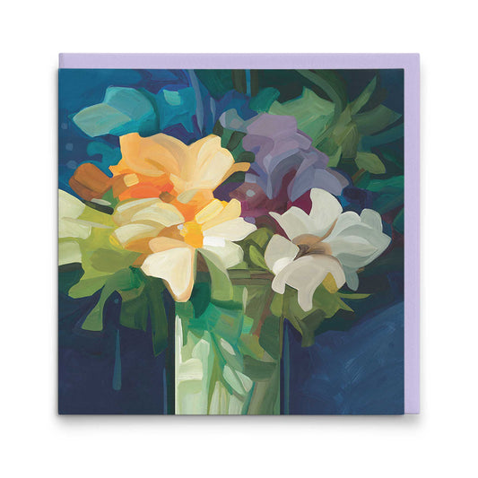 blue and yellow abstract floral art cards