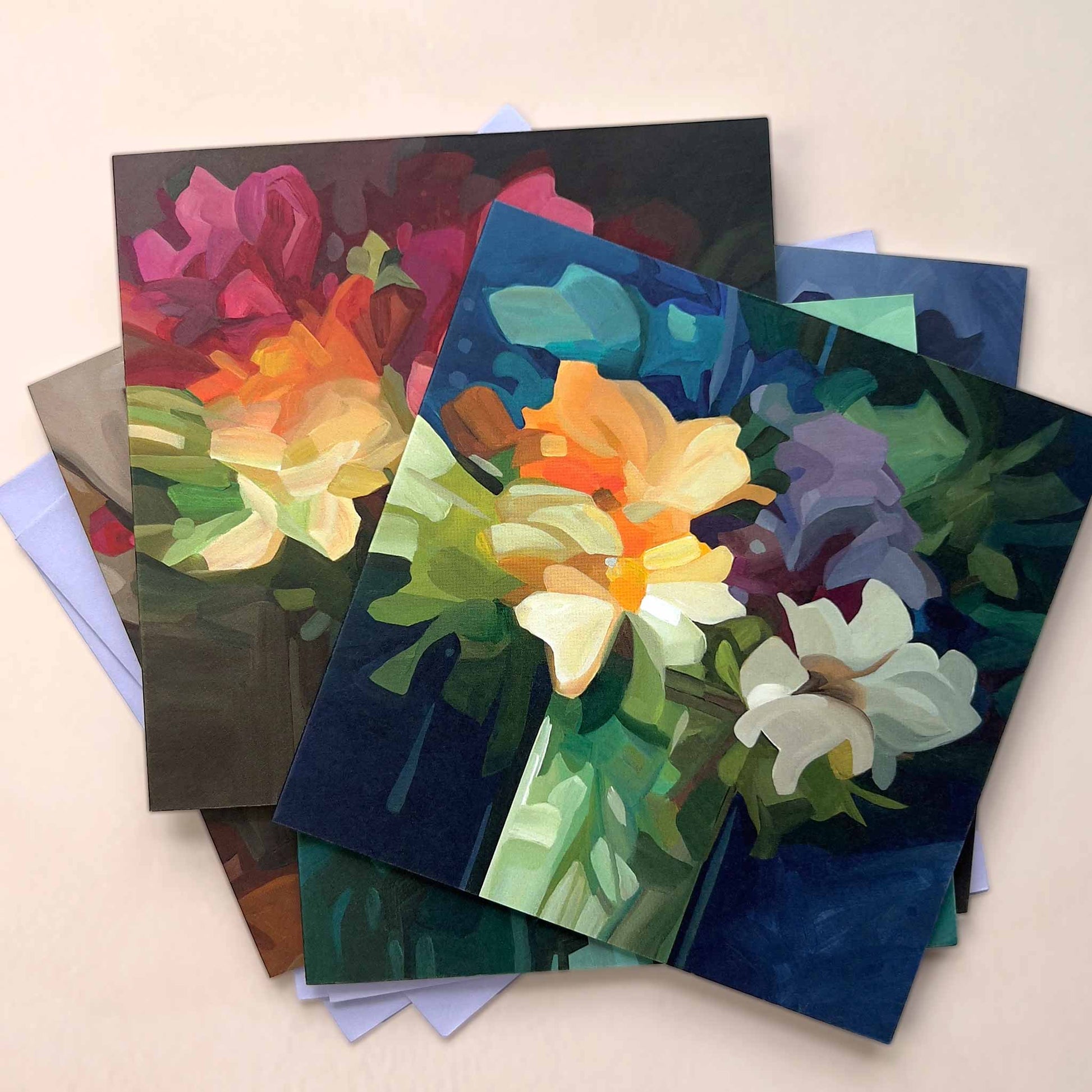 UK wholesale art cards with blue and yellow flowers