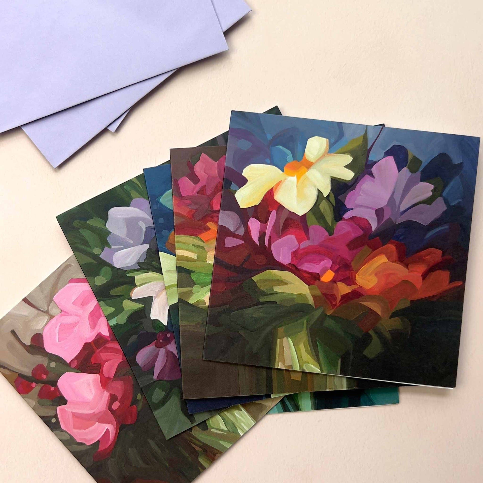 small floral fine art cards with abstract floral paintings