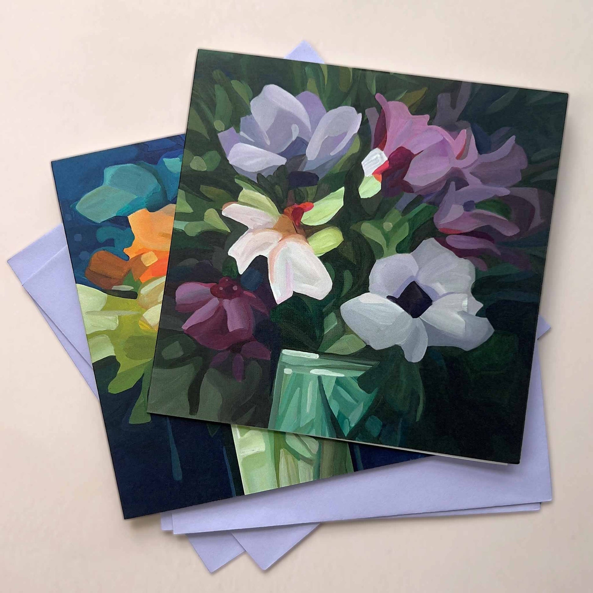 abstract floral art cards mauve flowers UK wholesale