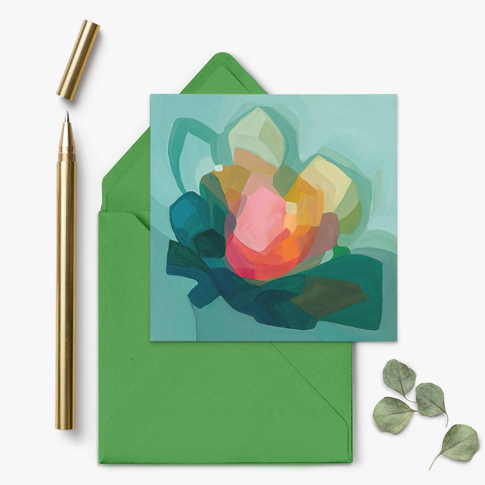 abstract green floral art card uk