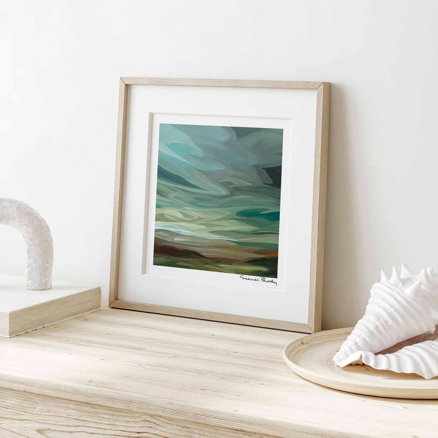 square abstract green sky painting fine art print