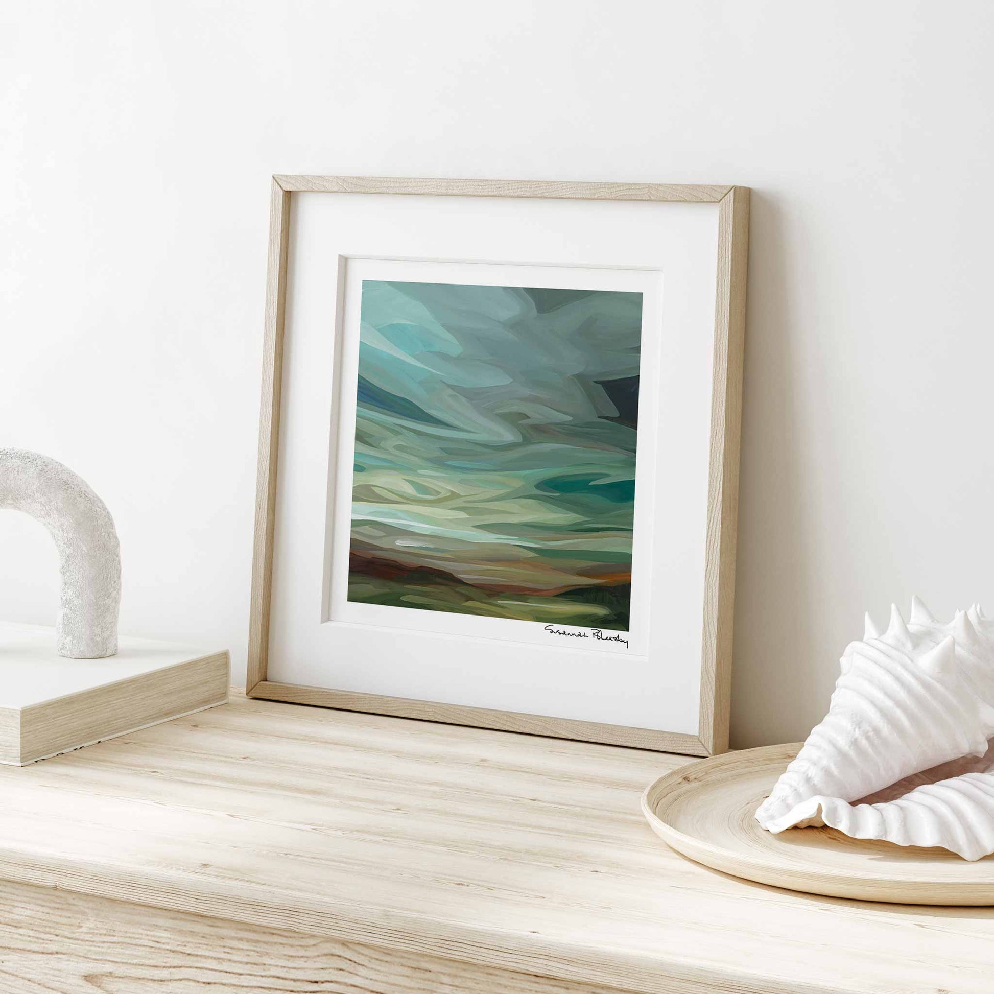 square abstract green sky painting fine art print