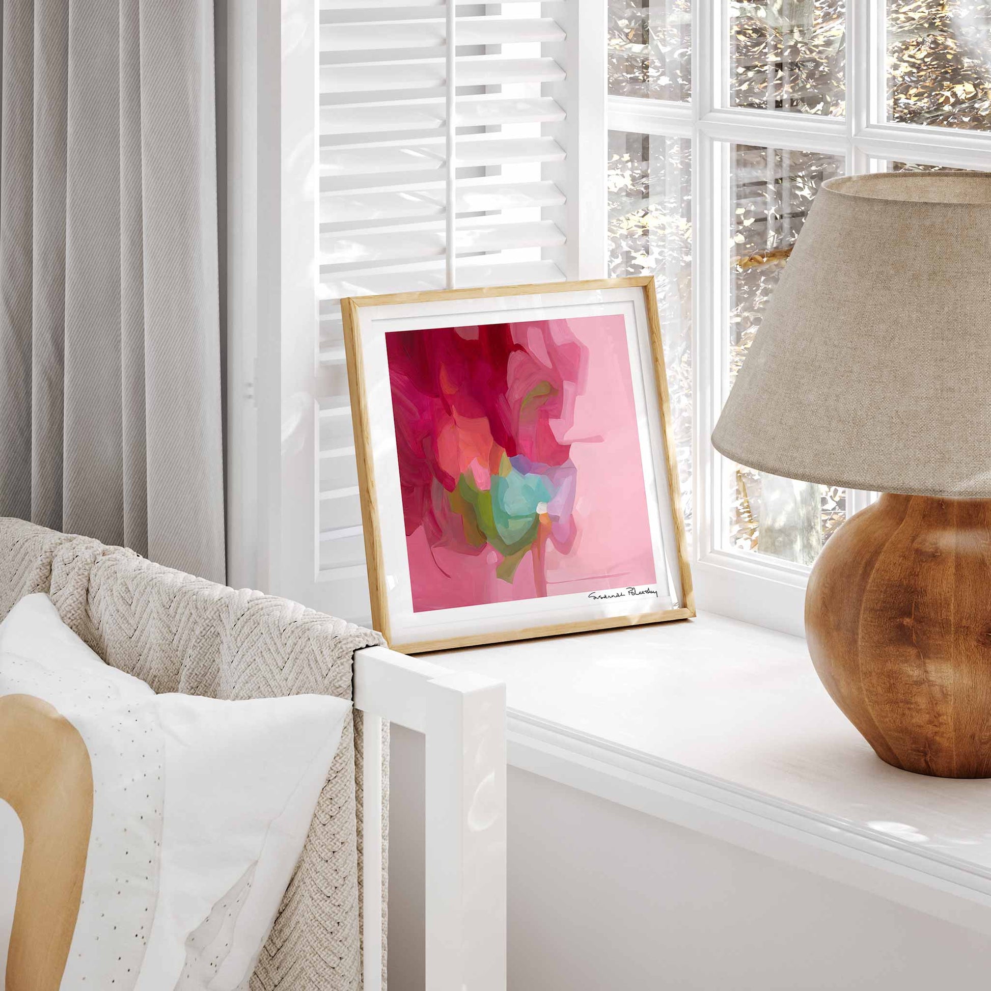 abstract pink floral fine art print 12x12