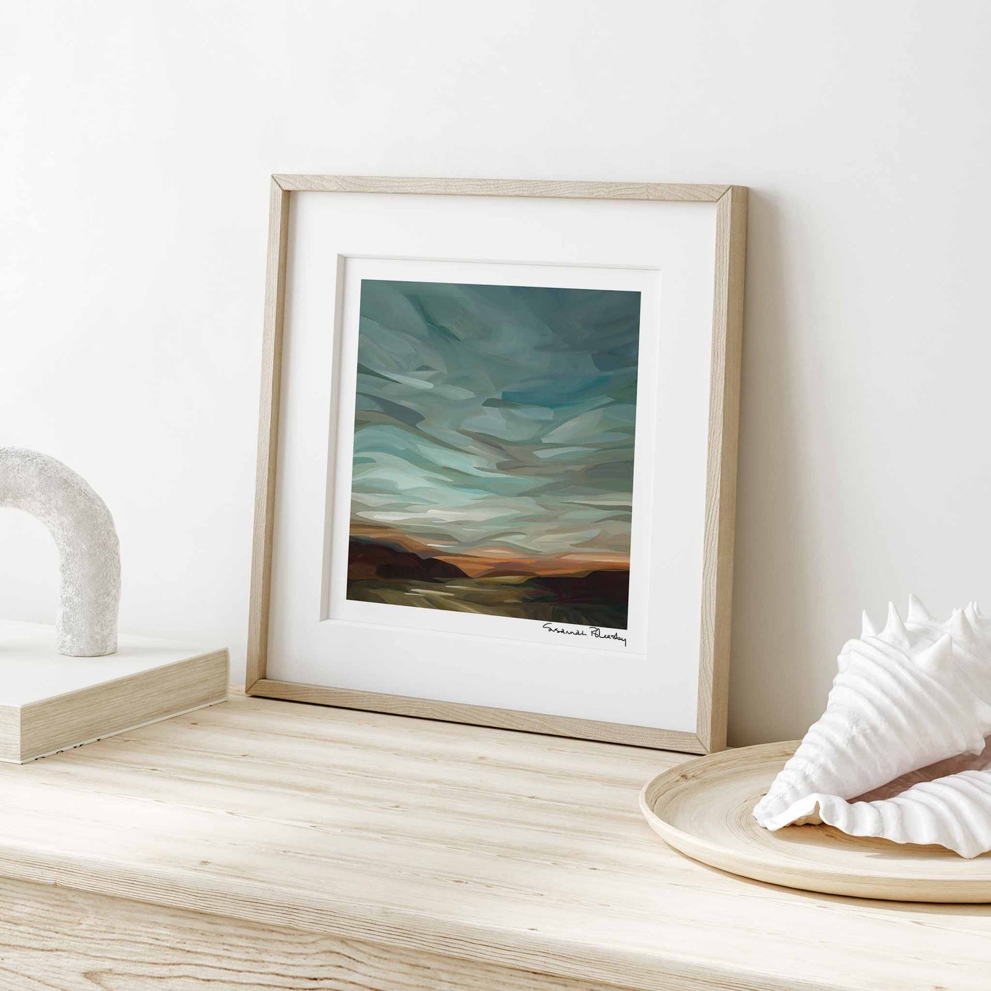 square teal abstract evening sky painting fine art print