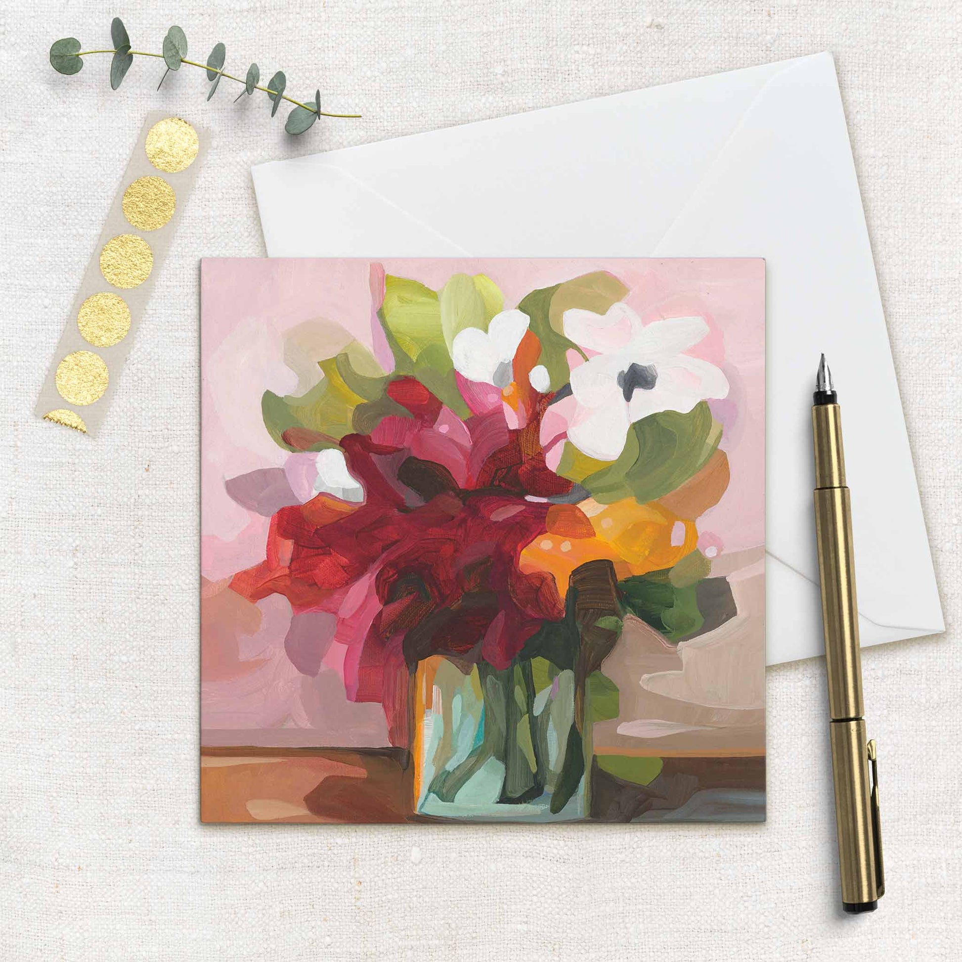 uk art cards with red abstract flower painting
