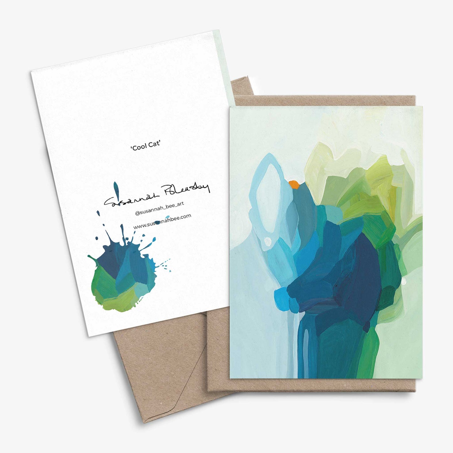 blue green abstract florals A6 art cards uk