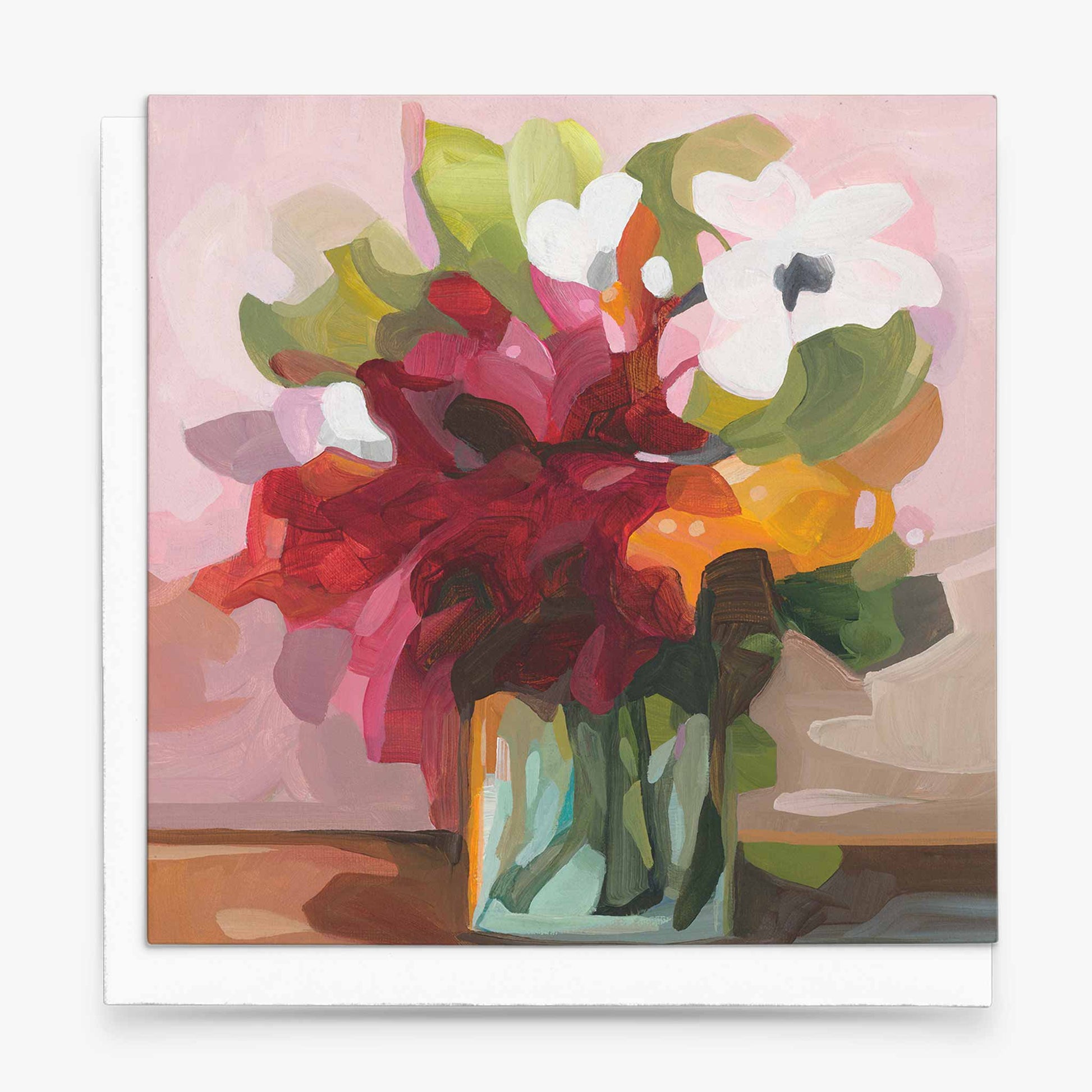 red abstract floral art card uk