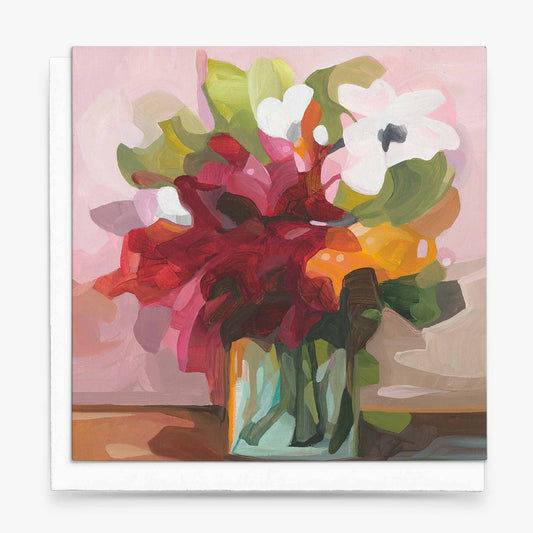 red abstract floral art card uk