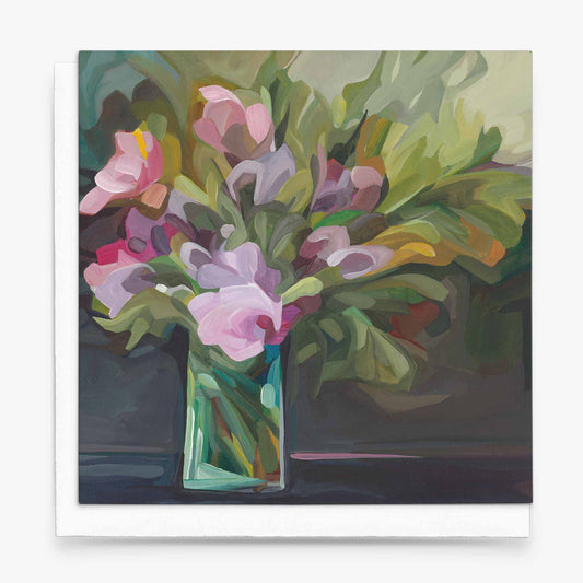 purple flowers art card uk