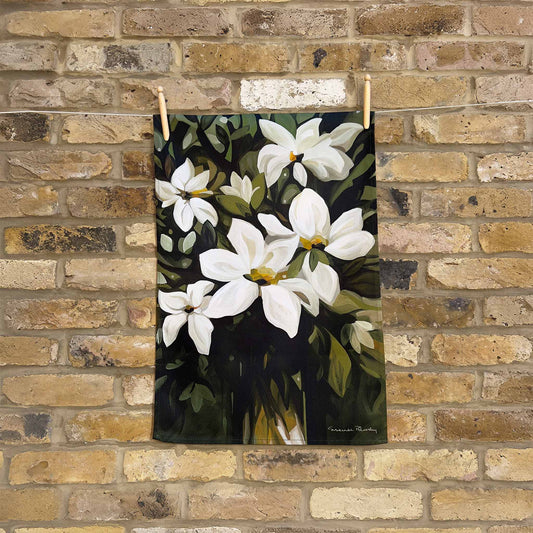 Forest green floral tea towel