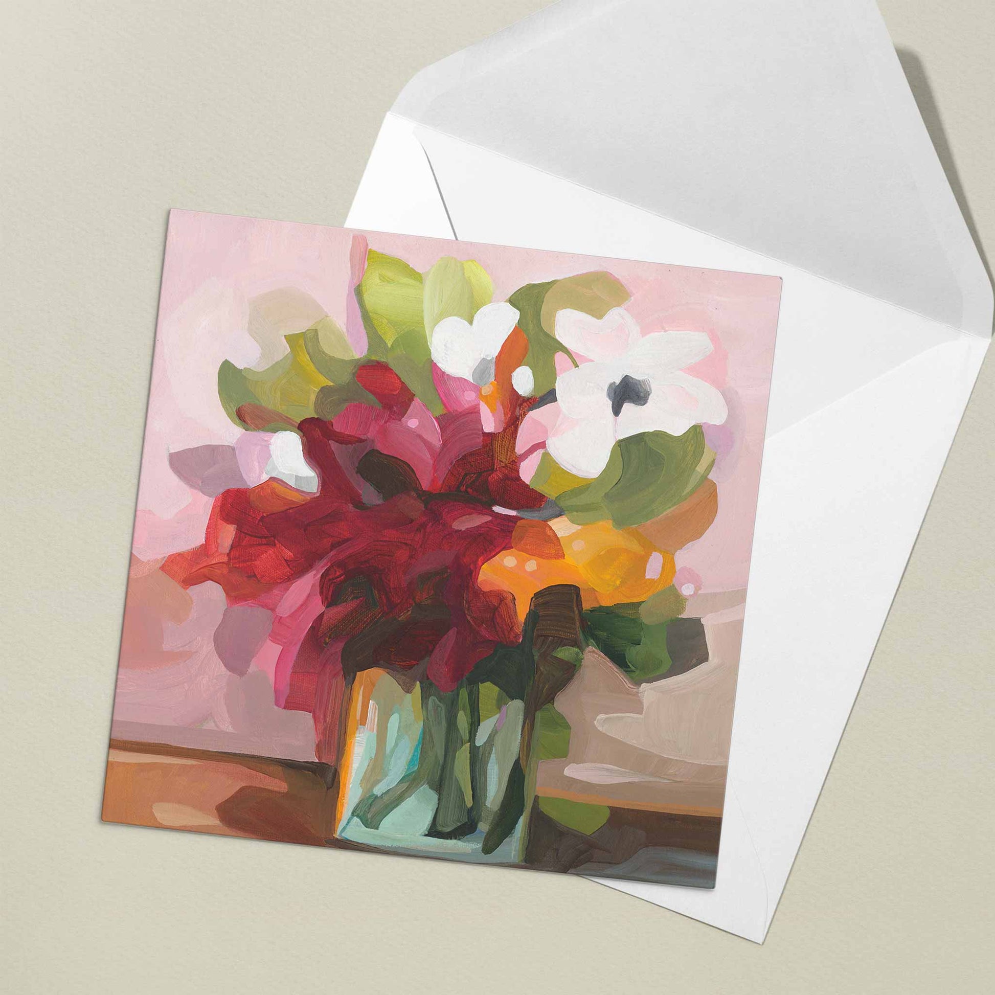 red abdstract floral art cards uk