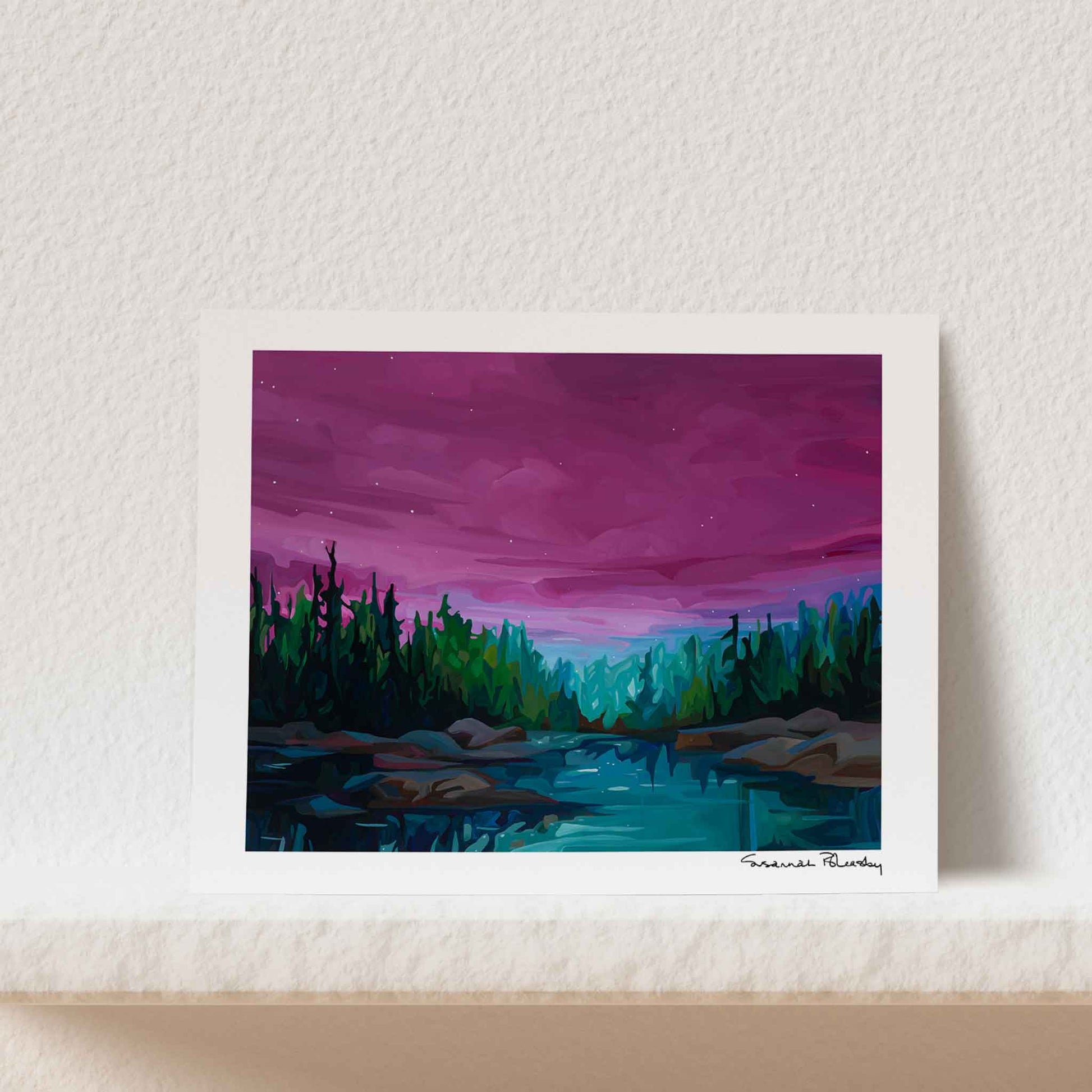 horizontal art print magenta sky painting