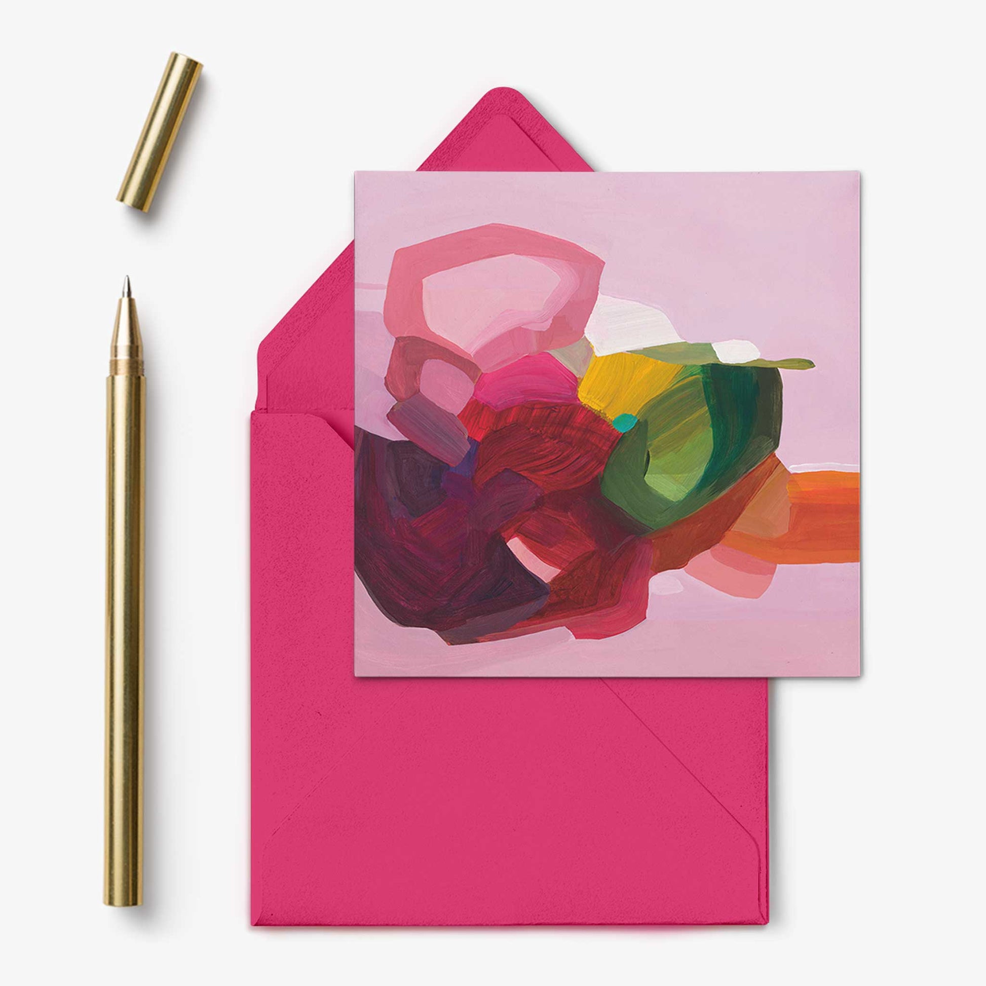 pink abstract art cards with fuchsia envelope