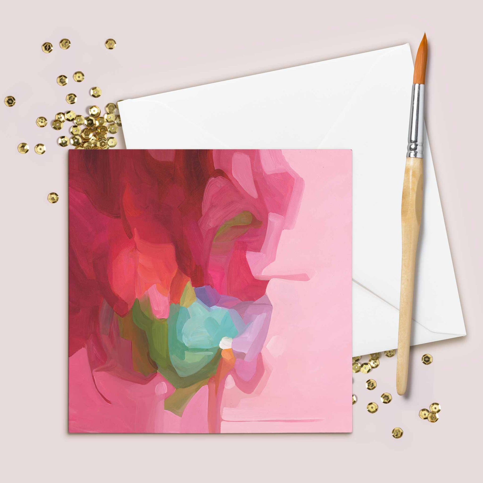 pink abstract flower art card