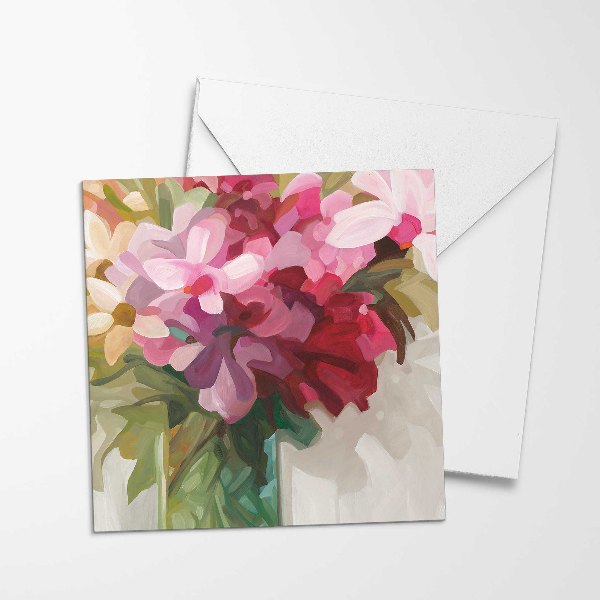 pink floral bouquet art cards uk