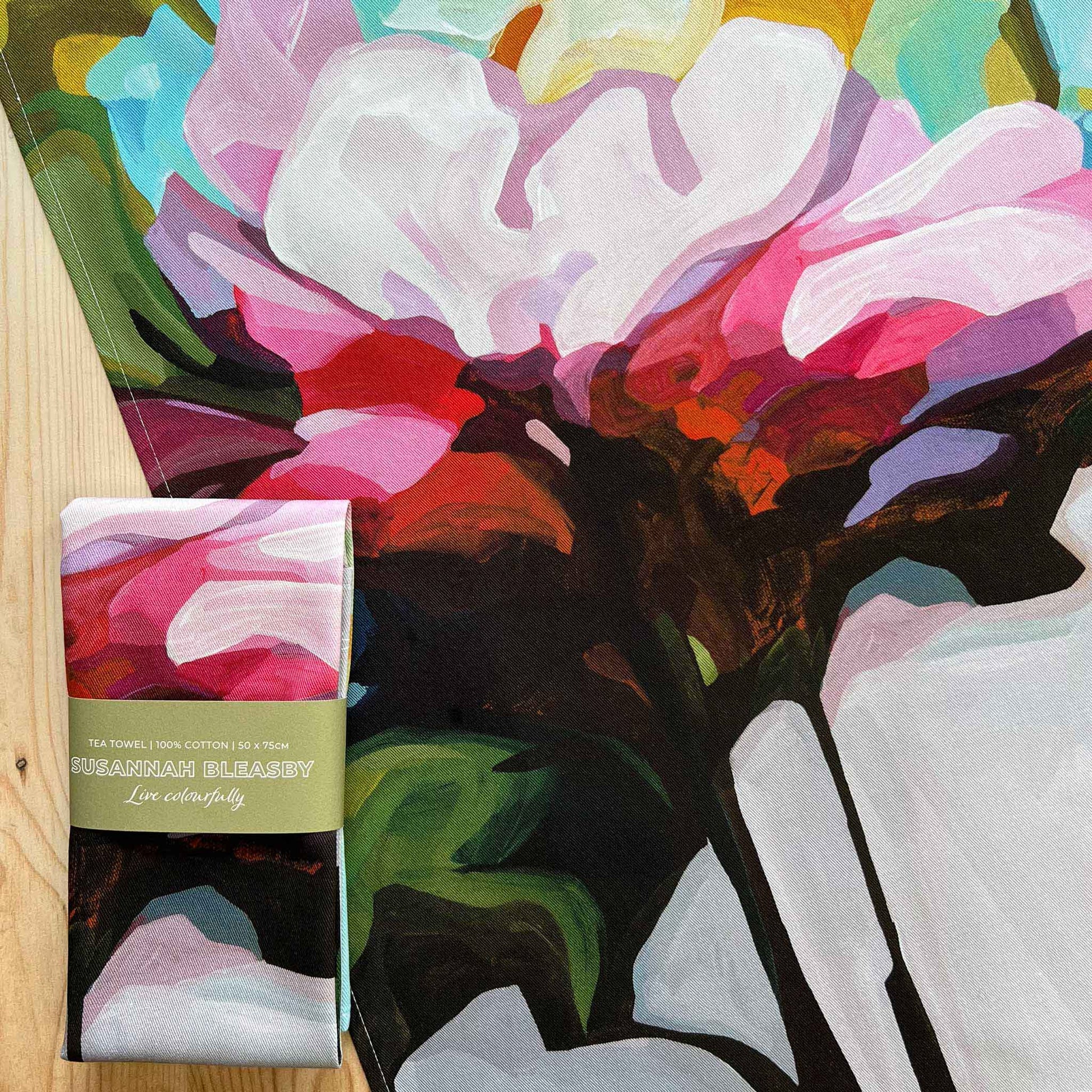 pink floral cotton tea towels