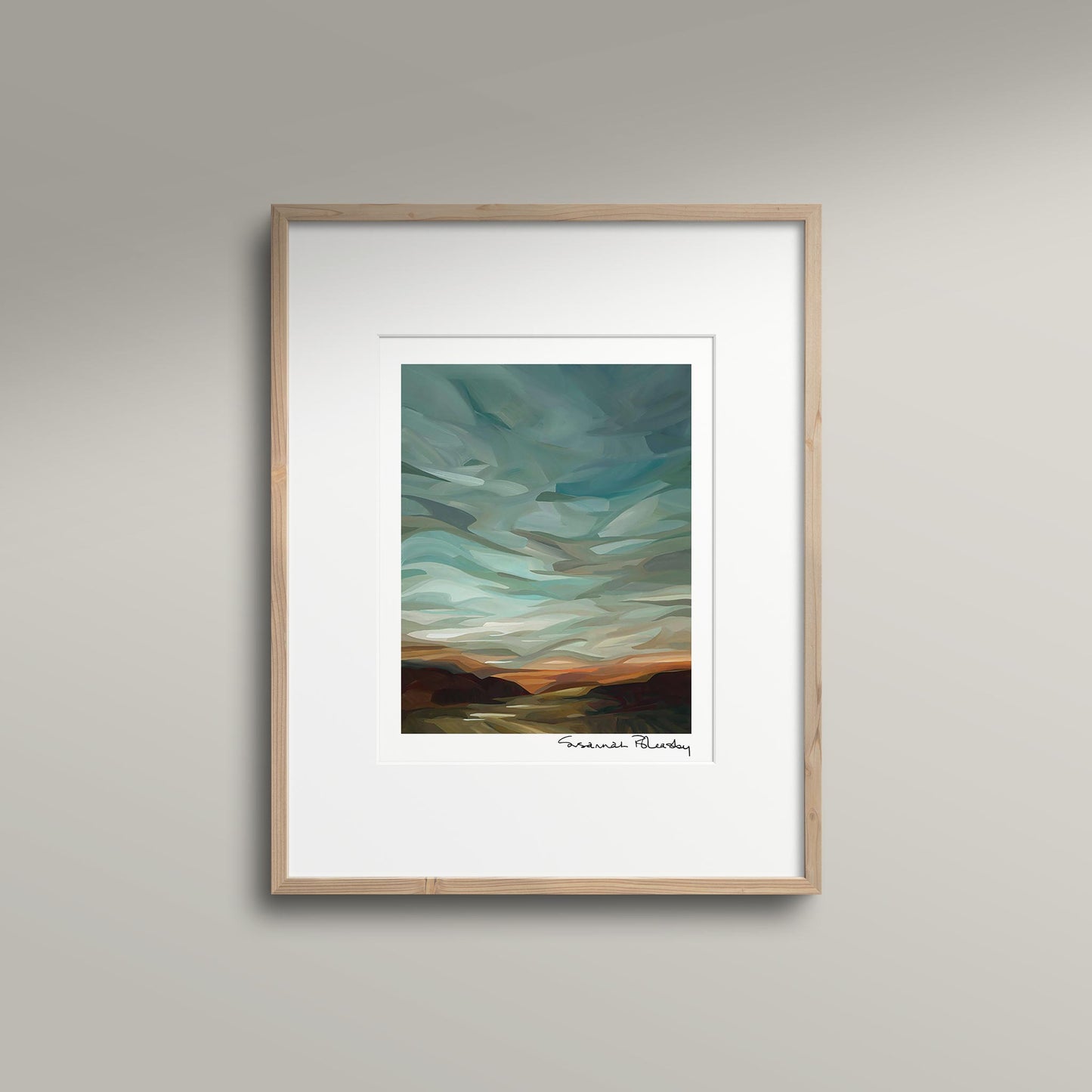 vertical teal abstract evening sky wall art print 8x10