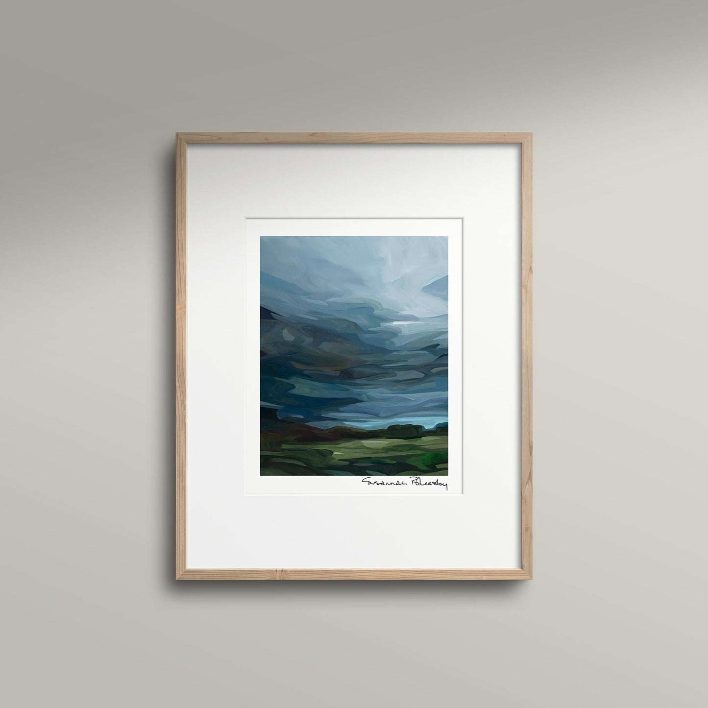 vertical wall art dark blue stormy sky painting 8x10