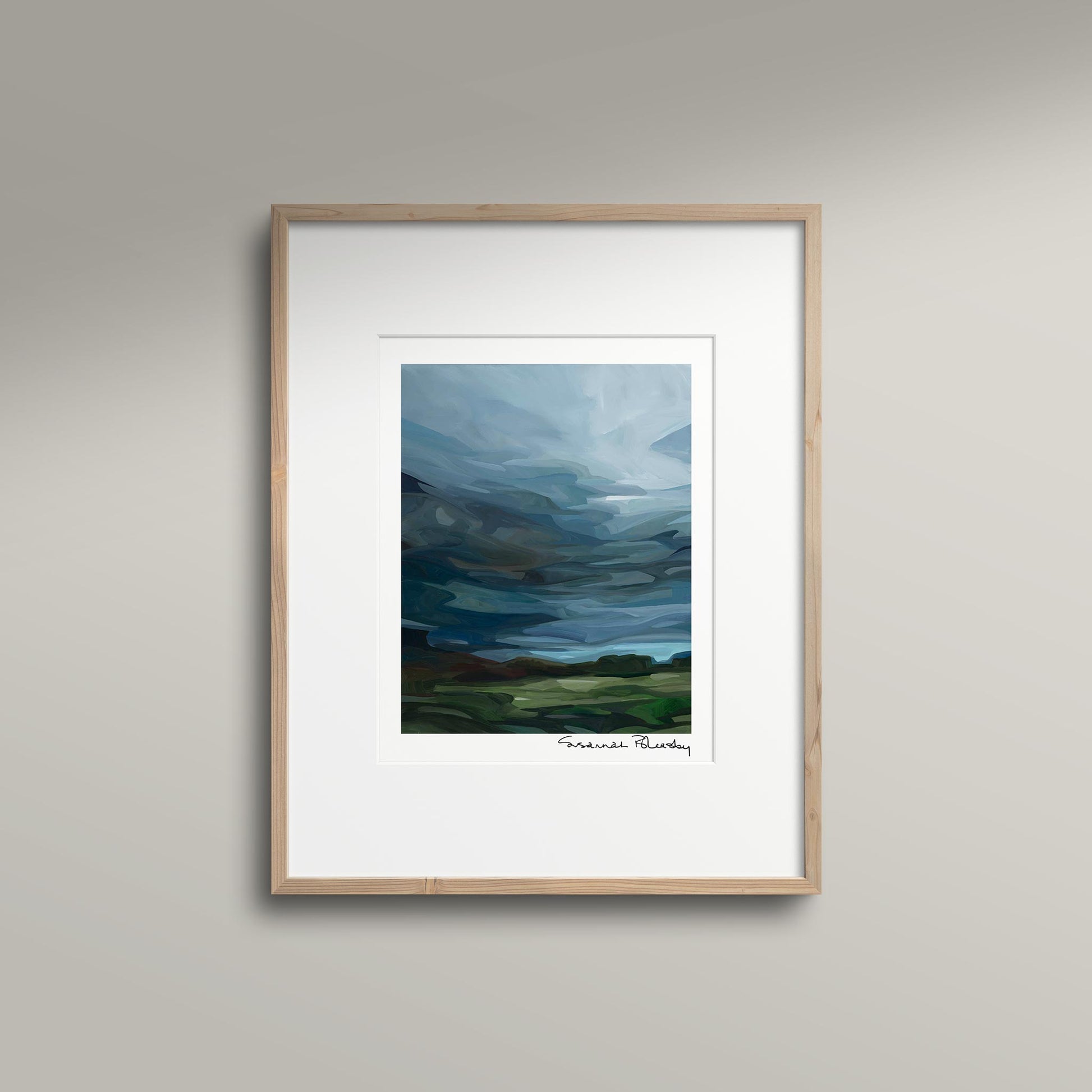 vertical wall art dark blue stormy sky painting 8x10