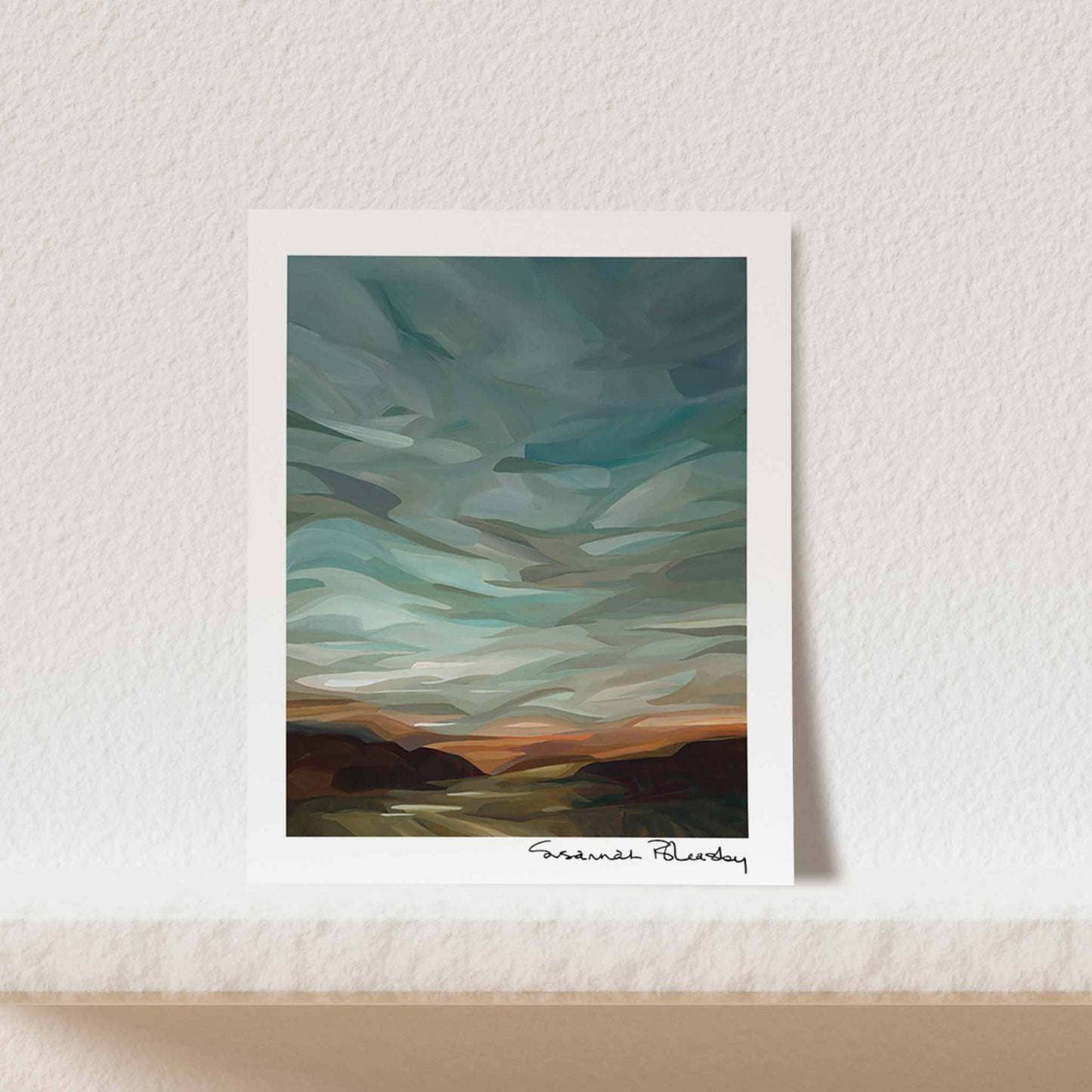 vertical wall art print teal evening sky painting 11x14