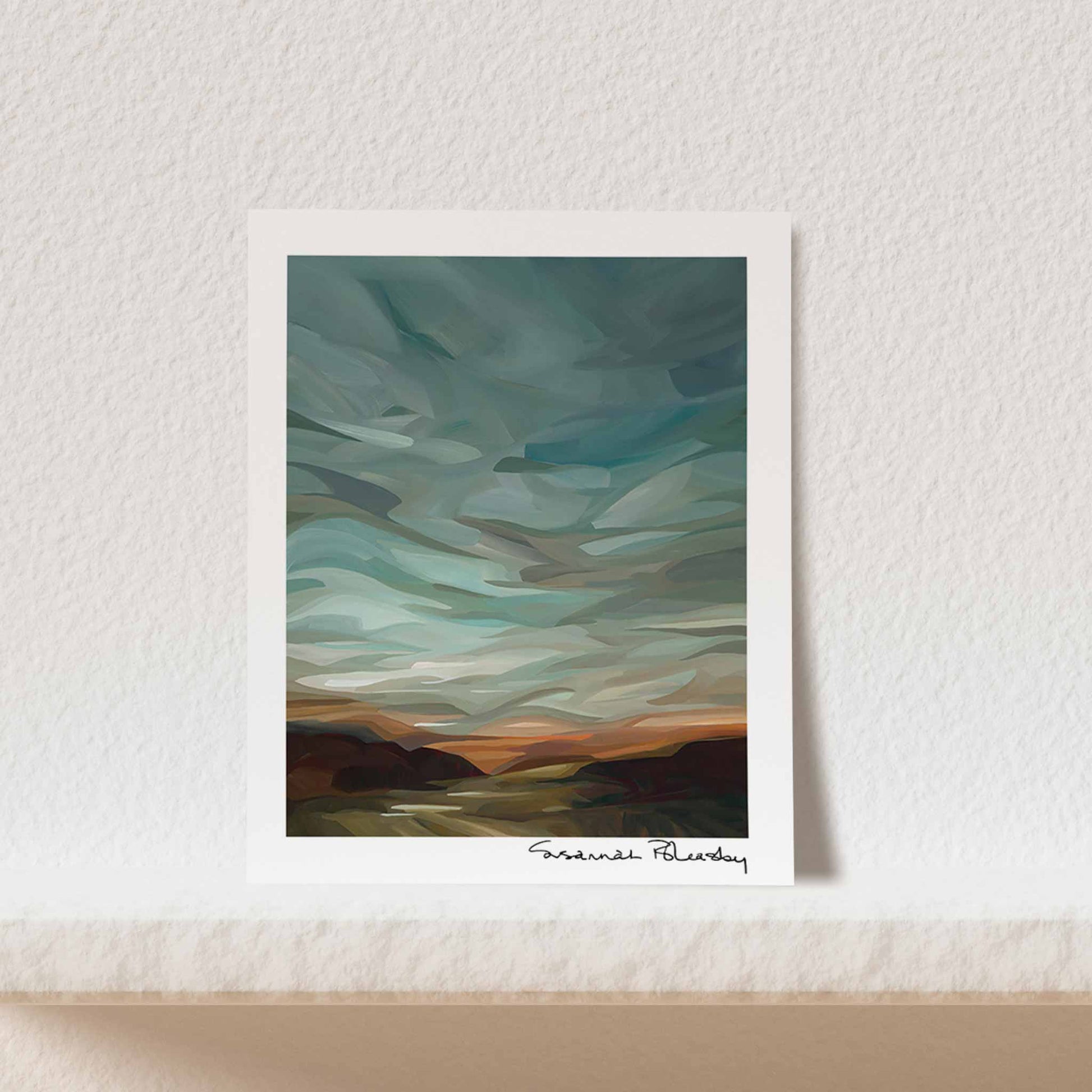 vertical wall art print teal evening sky painting 11x14
