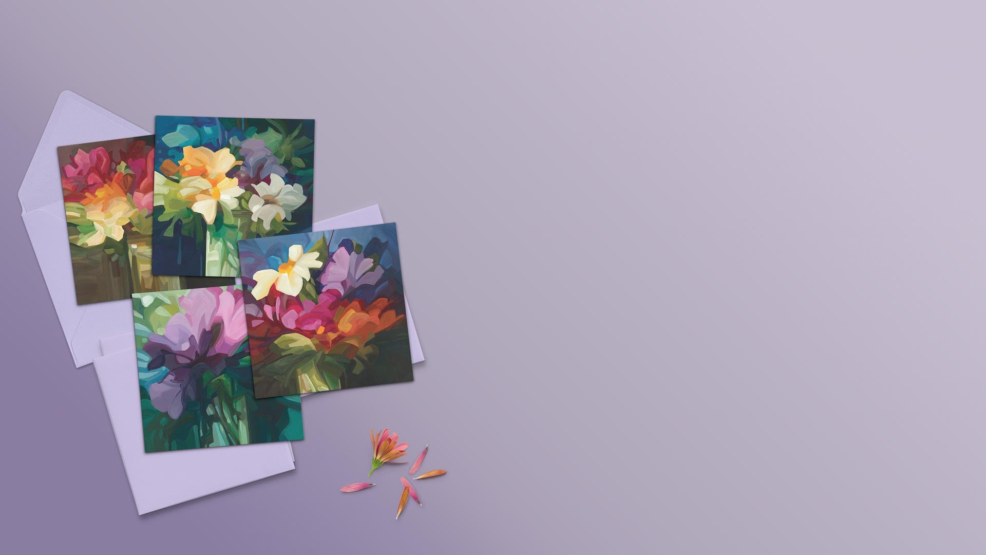 vibrant abstract floral fine art cards for UK wholesale