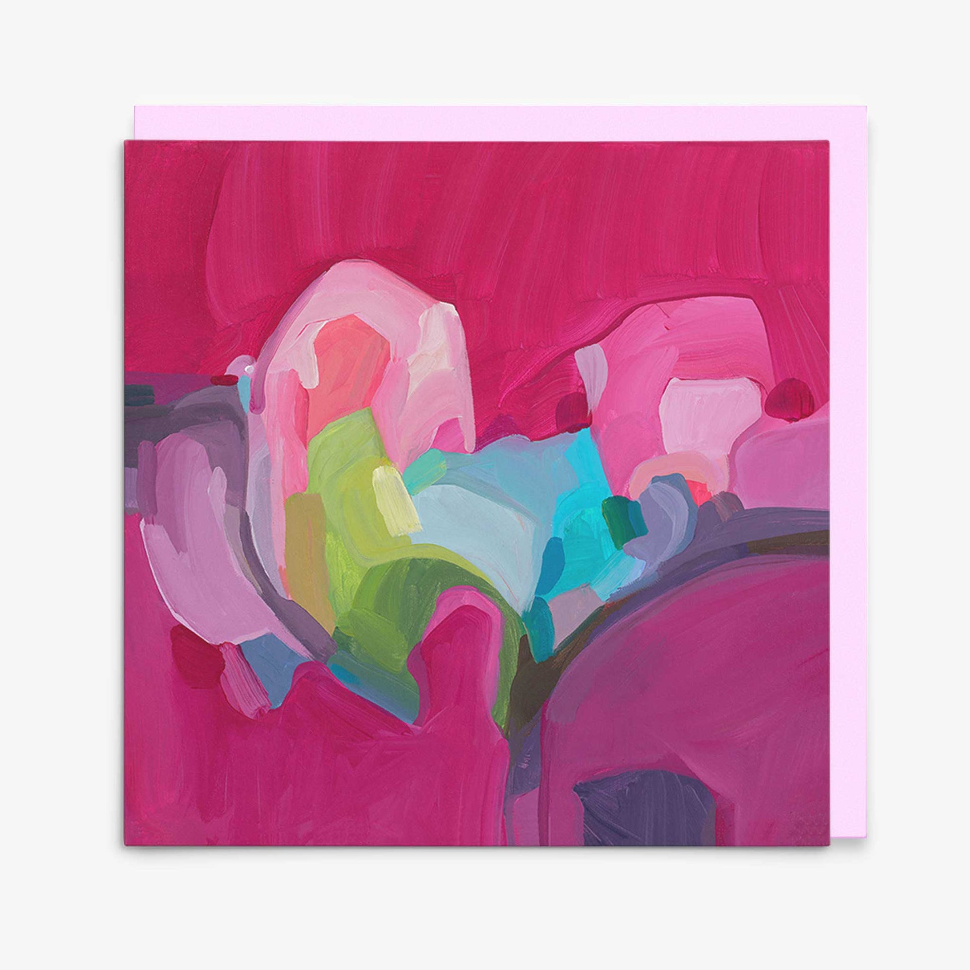 magenta abstract art greeting card with pink envelope