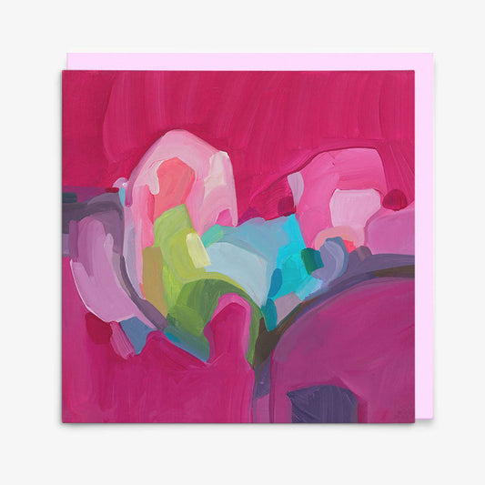 magenta abstract art greeting card with pink envelope