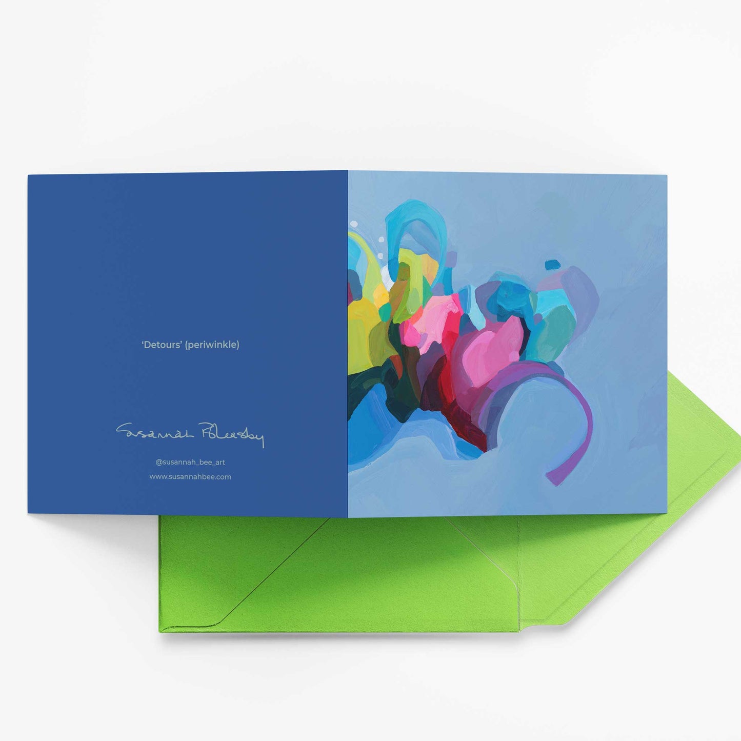 periwinkle abstract greeting card UK with lime green envelope