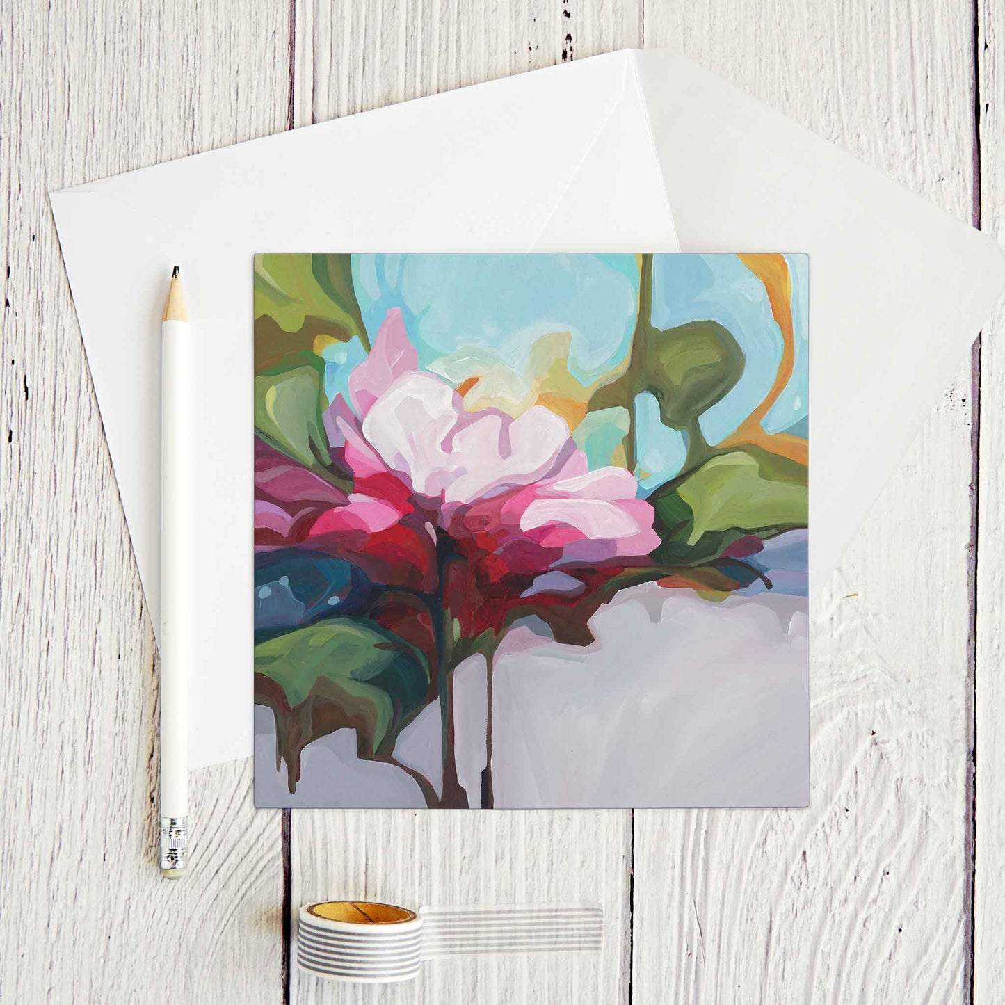 blank floral greeting card rose painting