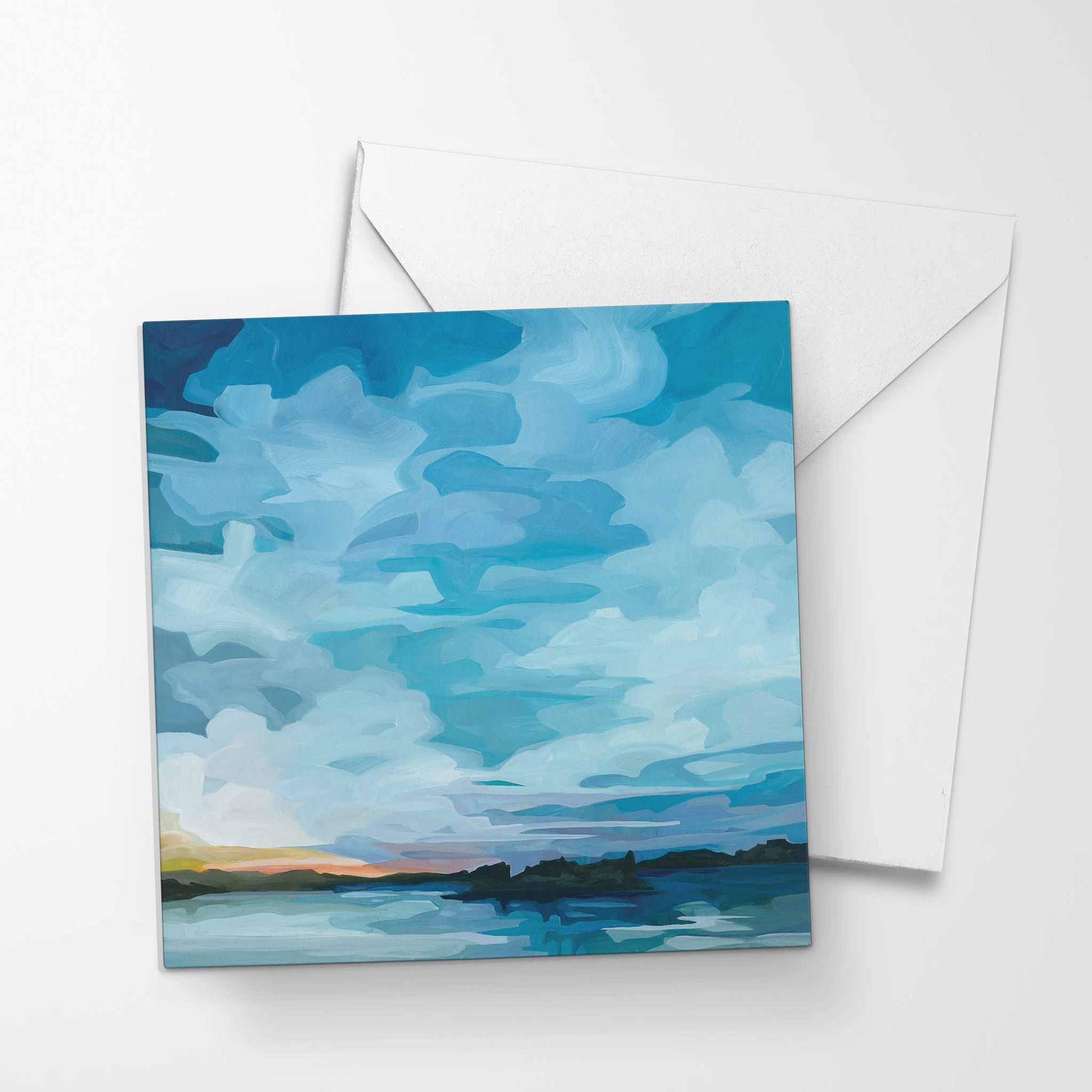 blue hour lake painting blank greeting card