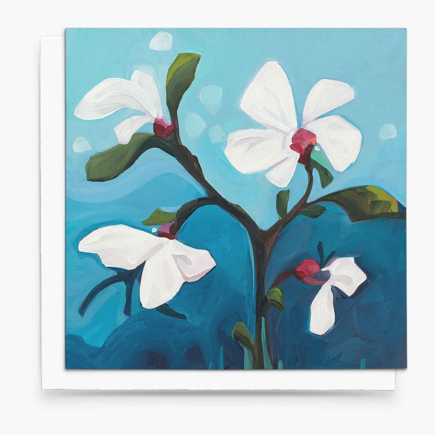 bright blue card with flowers