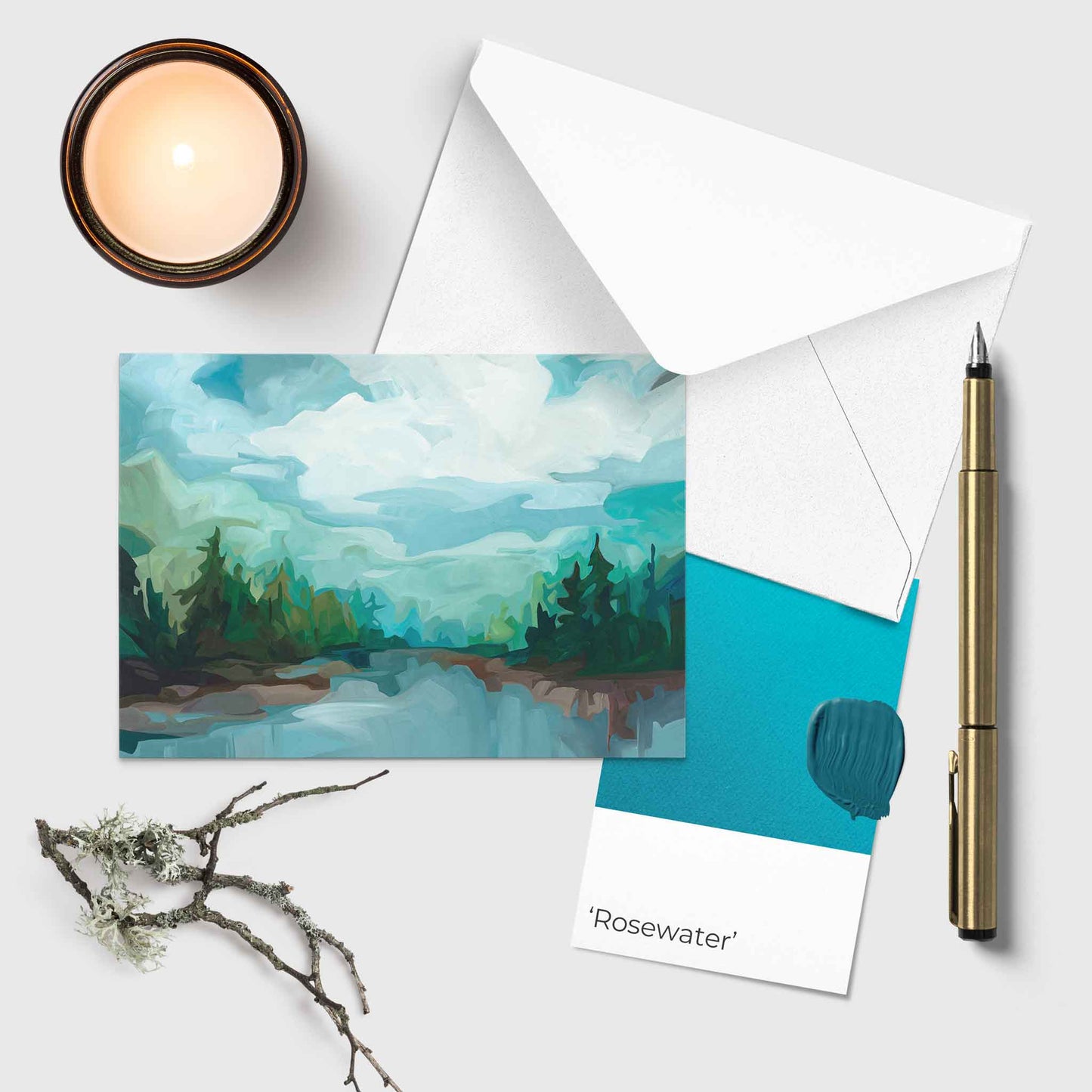 lake painting blank greeting card UK