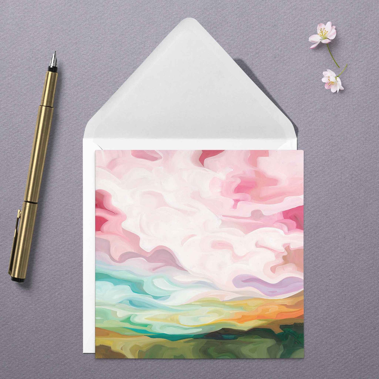 pink pastel sky art greeting card