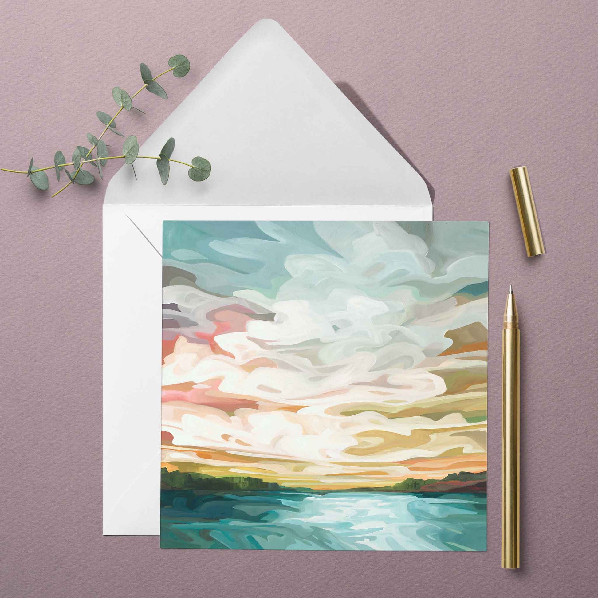 sunrise sky painting blank greeting card