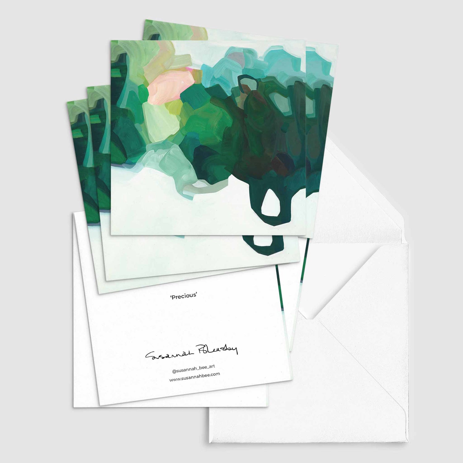 green abstract art greeting cards