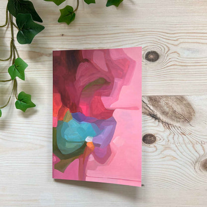 softcover A5 notebook with pink abstract floral cover design