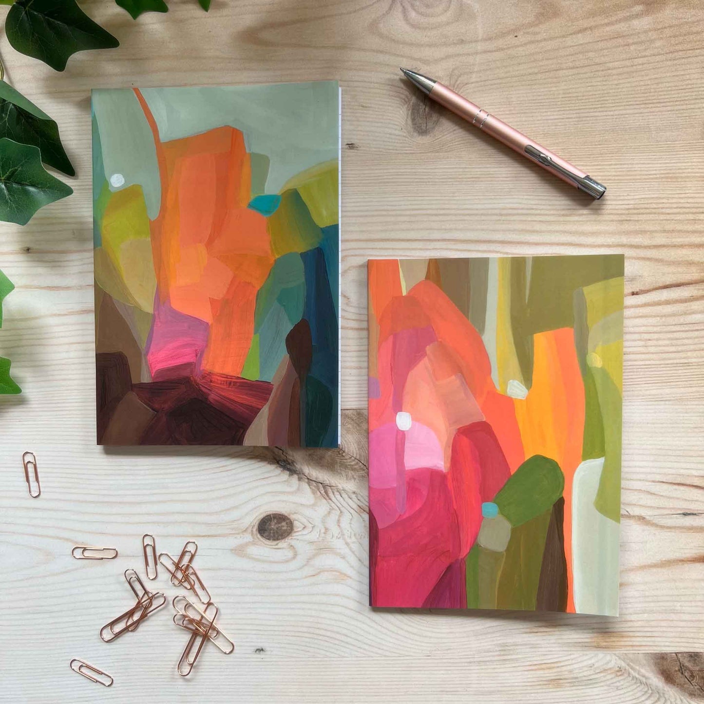 A5 notebooks green and orange abstract cover designs