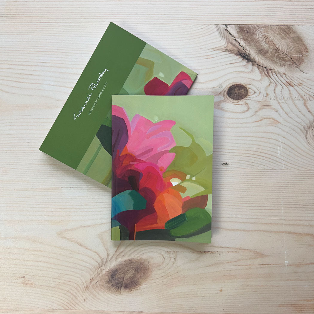 A6 softcover notebooks with green floral design