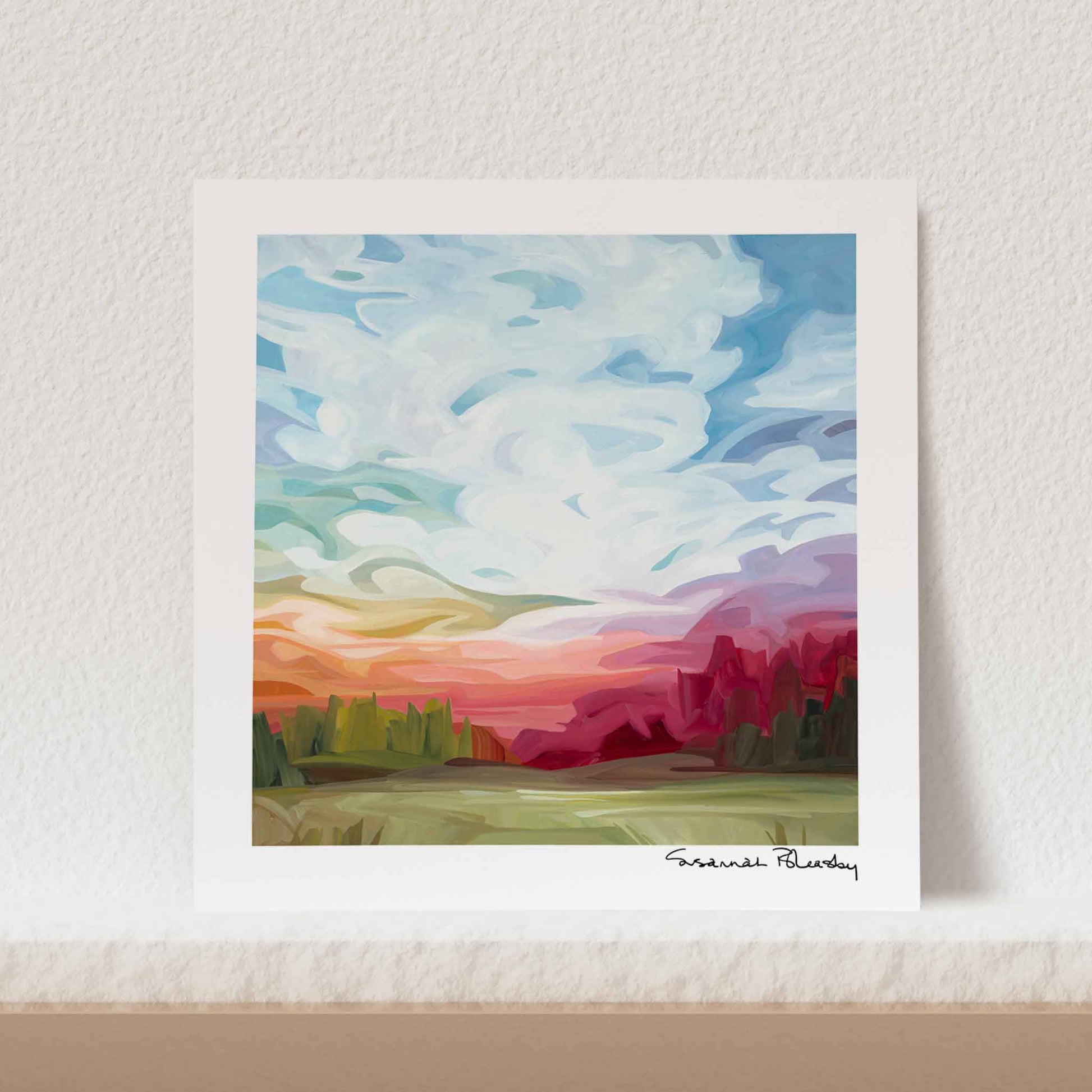 unframed square art print of summer sunset painting