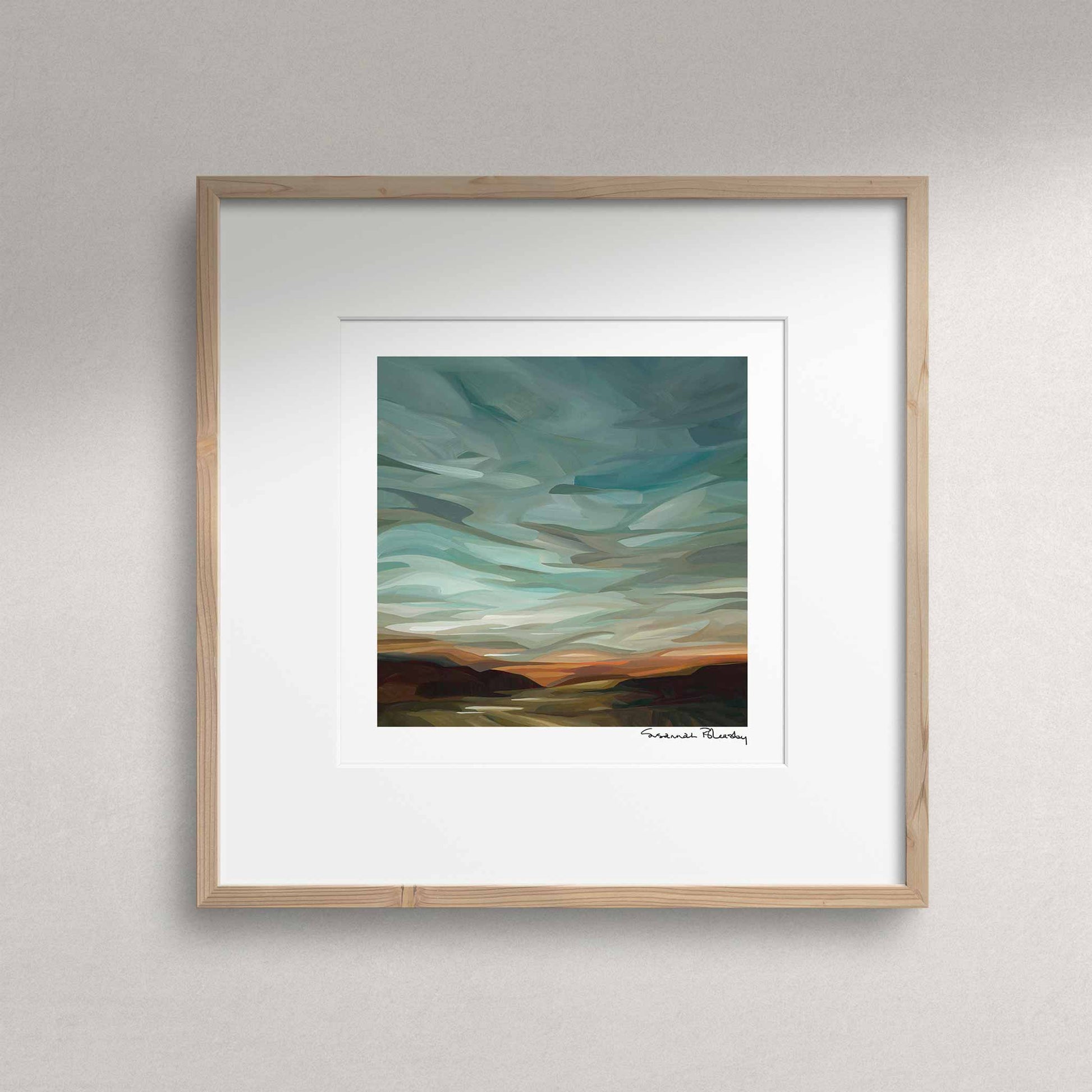teal abstract evening sky art print 10x10