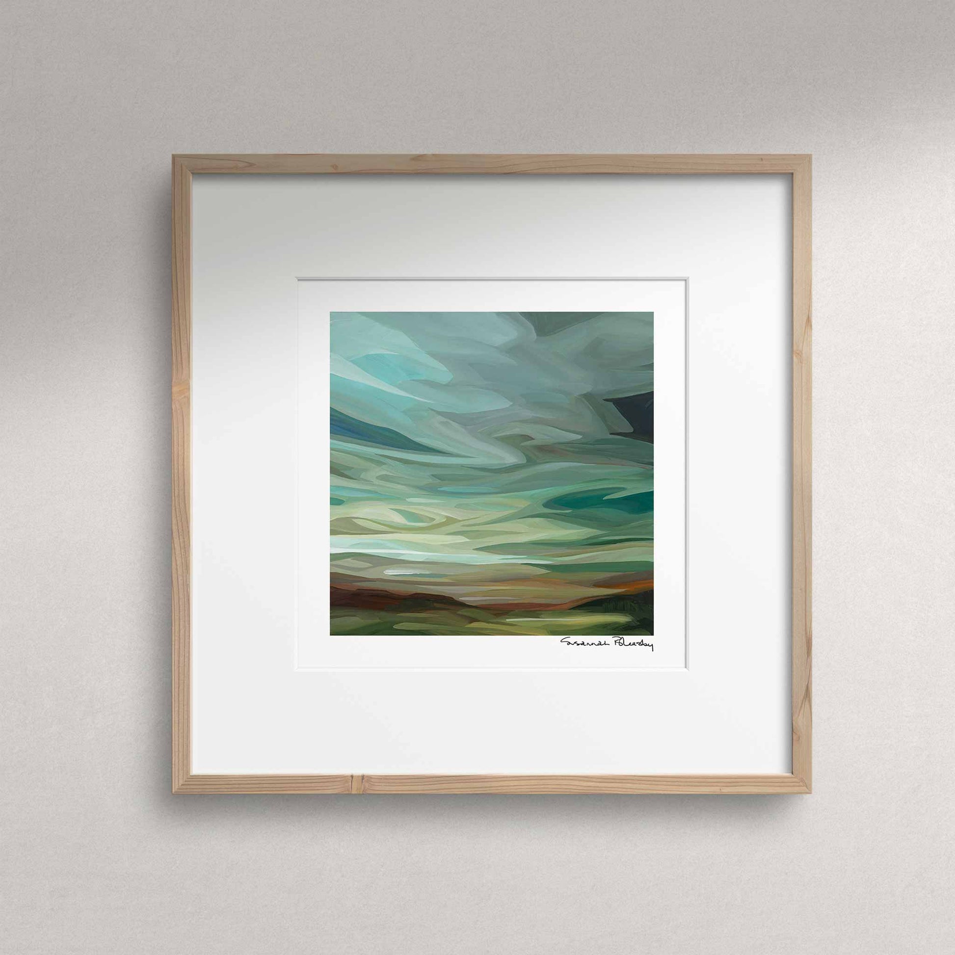 square abstract green sky painting wall art print 10x10