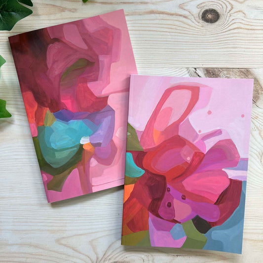 abstract pink floral A5 notebooks