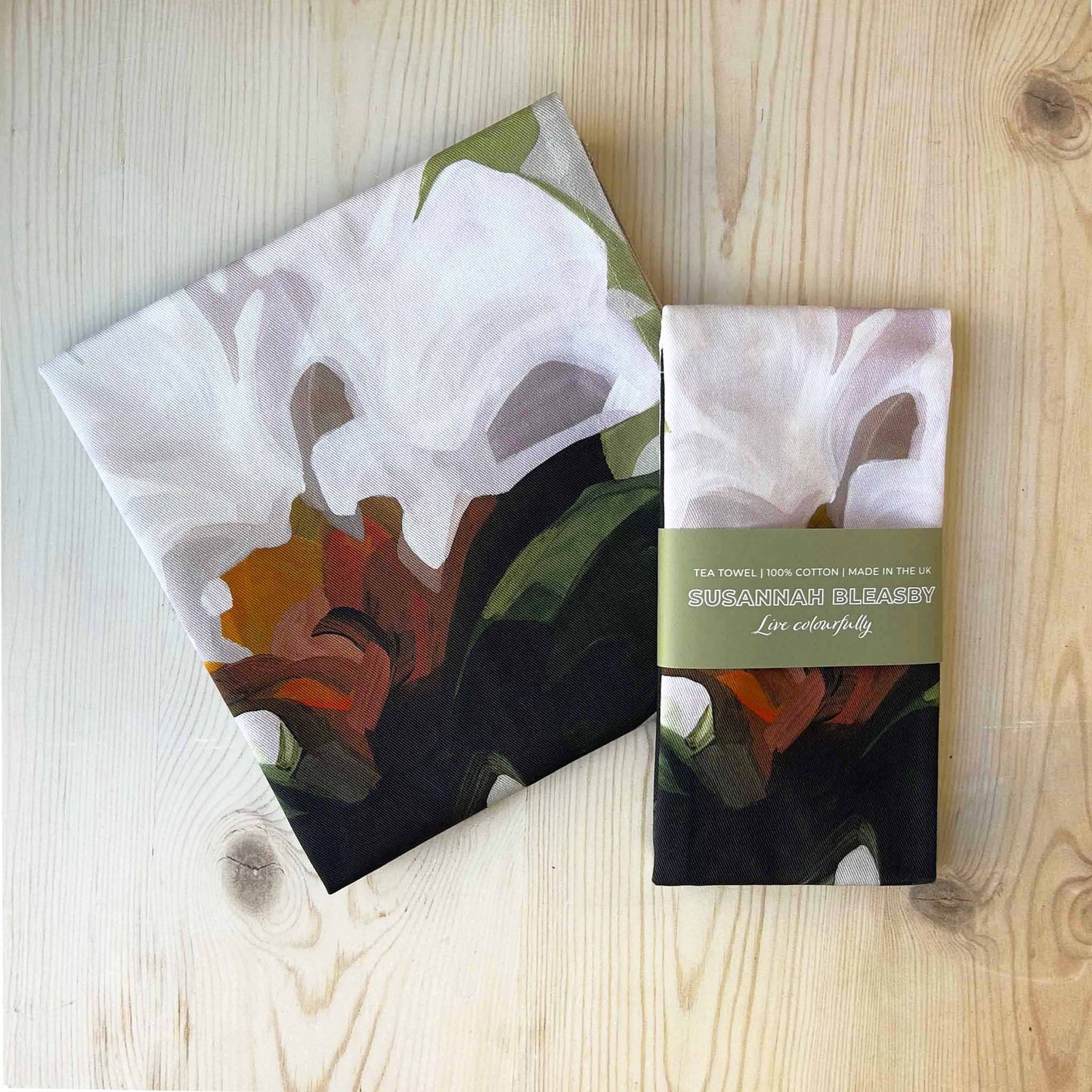 british cotton tea towels beige floral design