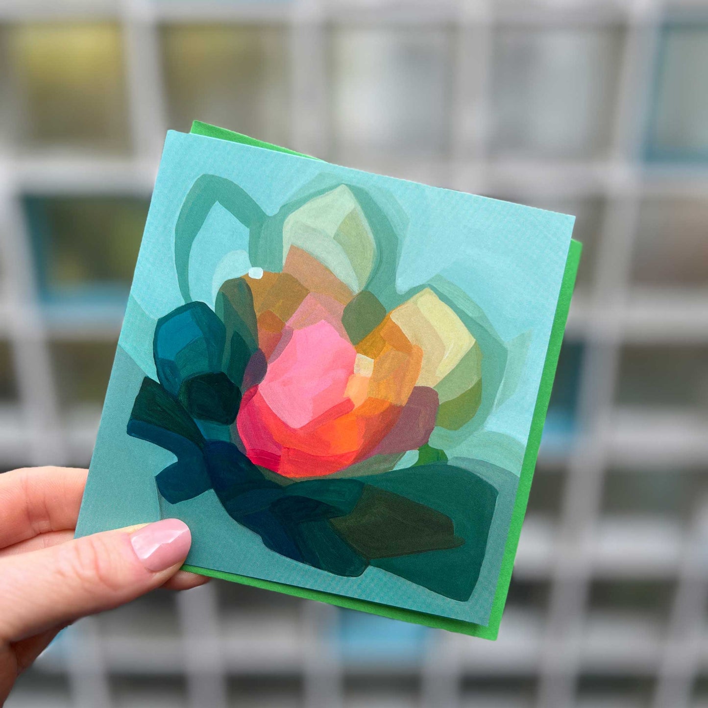 green abstract art card uk triple leaf