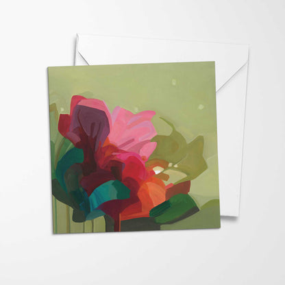 green abstract flower art card UK