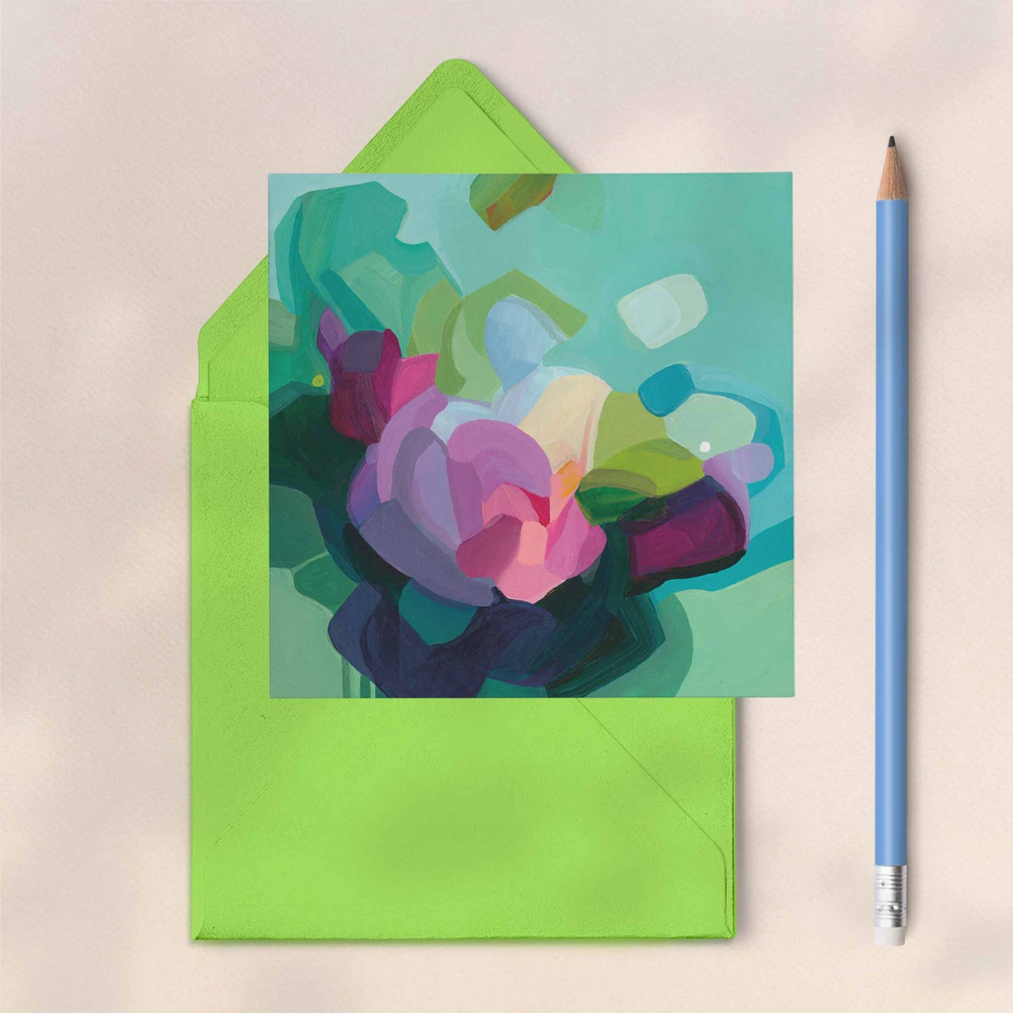 green floral art greeting cards uk